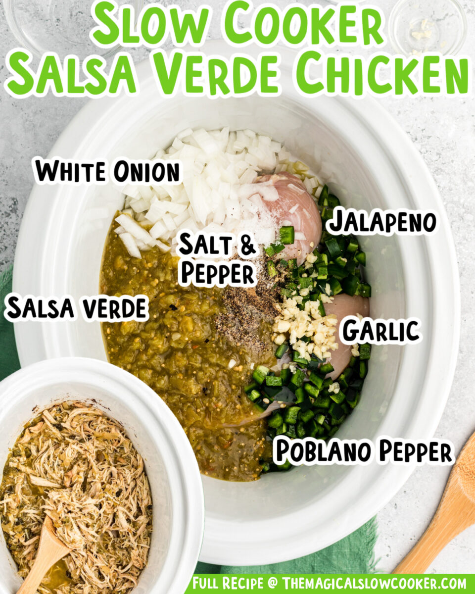 images of salsa verde chicken with text for facebook.