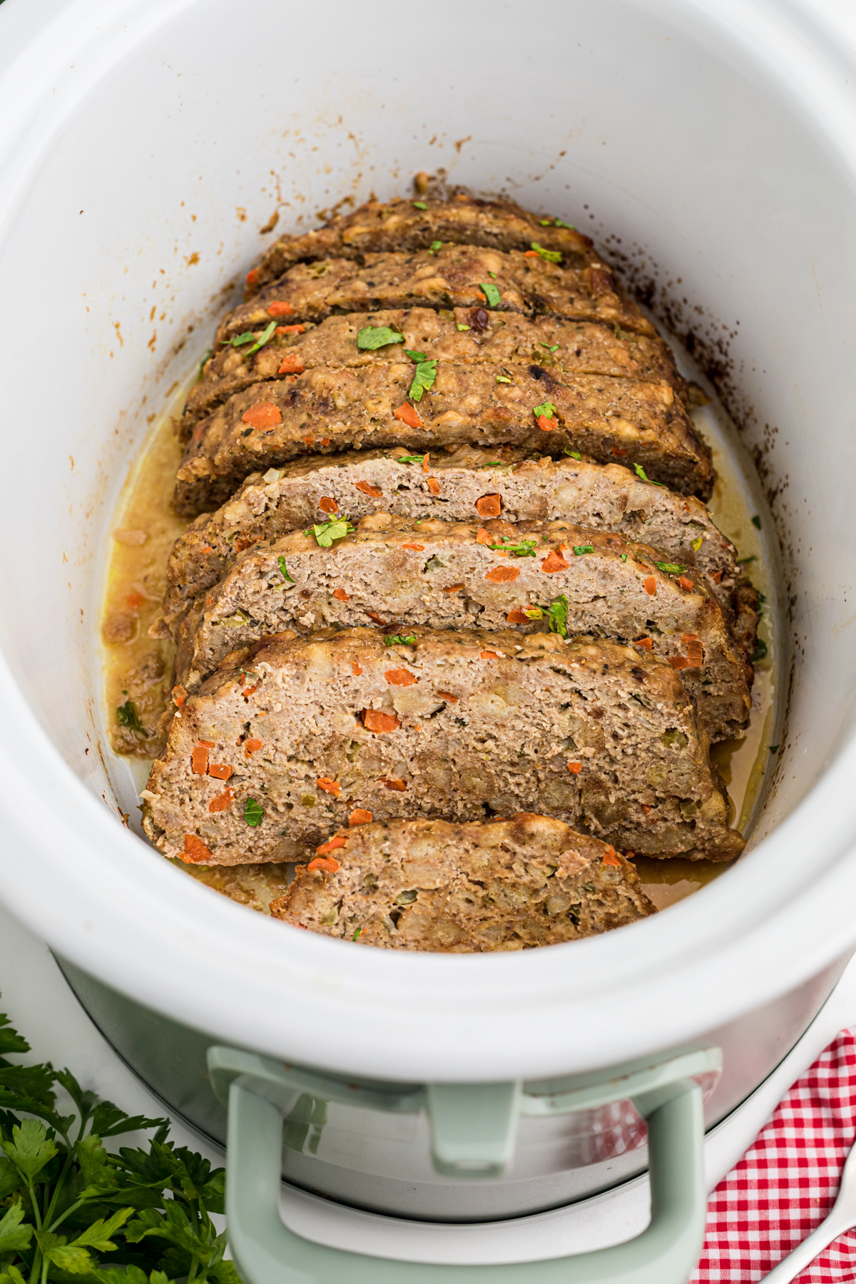 Turkey meatloaf in a slow cooker.