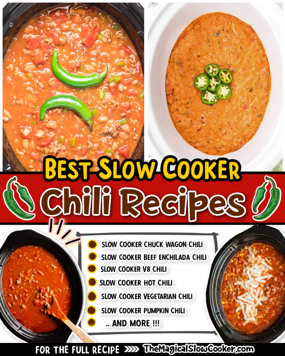 collage of the best chili recipes for a slow cooker.