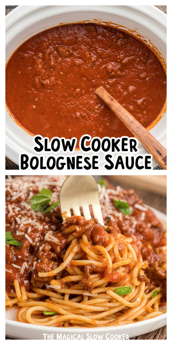 2 images of spaghetti bolognese for pinterest.