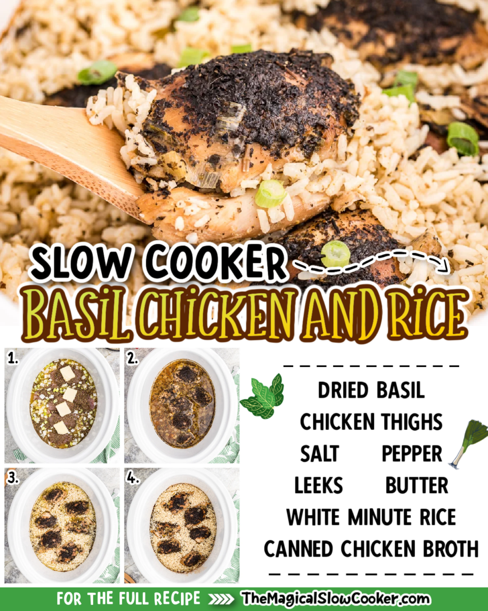 Basil Chicken images with text of what the ingredients are for facebook.