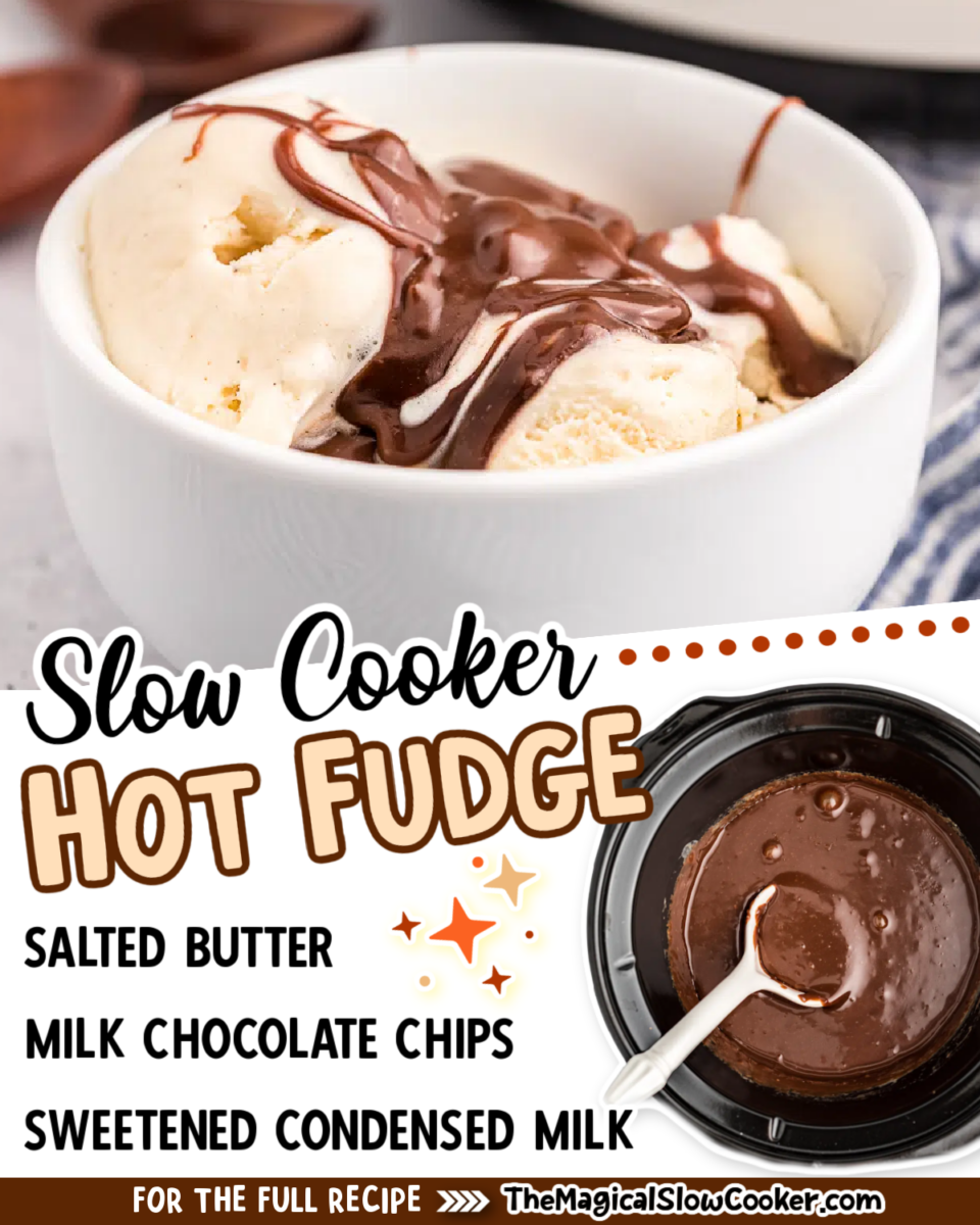 Hot fudge images with text of what the ingredients are for facebook.