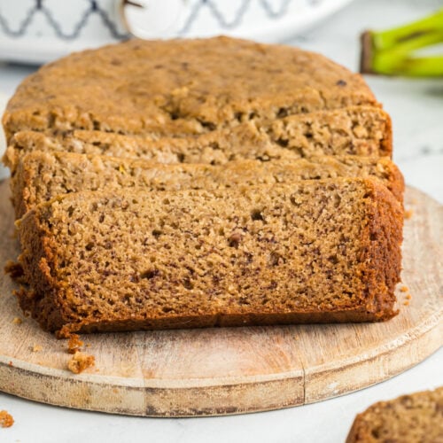 sliced banana bread in front of a slow cooker.