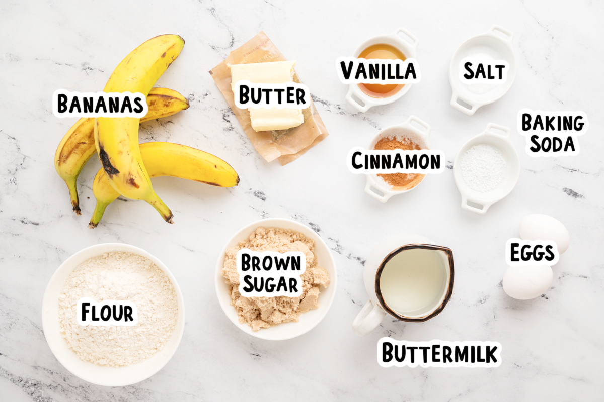 ingredients for banana bread on a table.