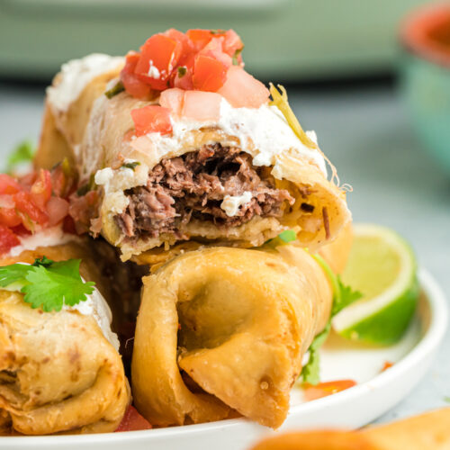 beef chimichanga with a bite out of it.