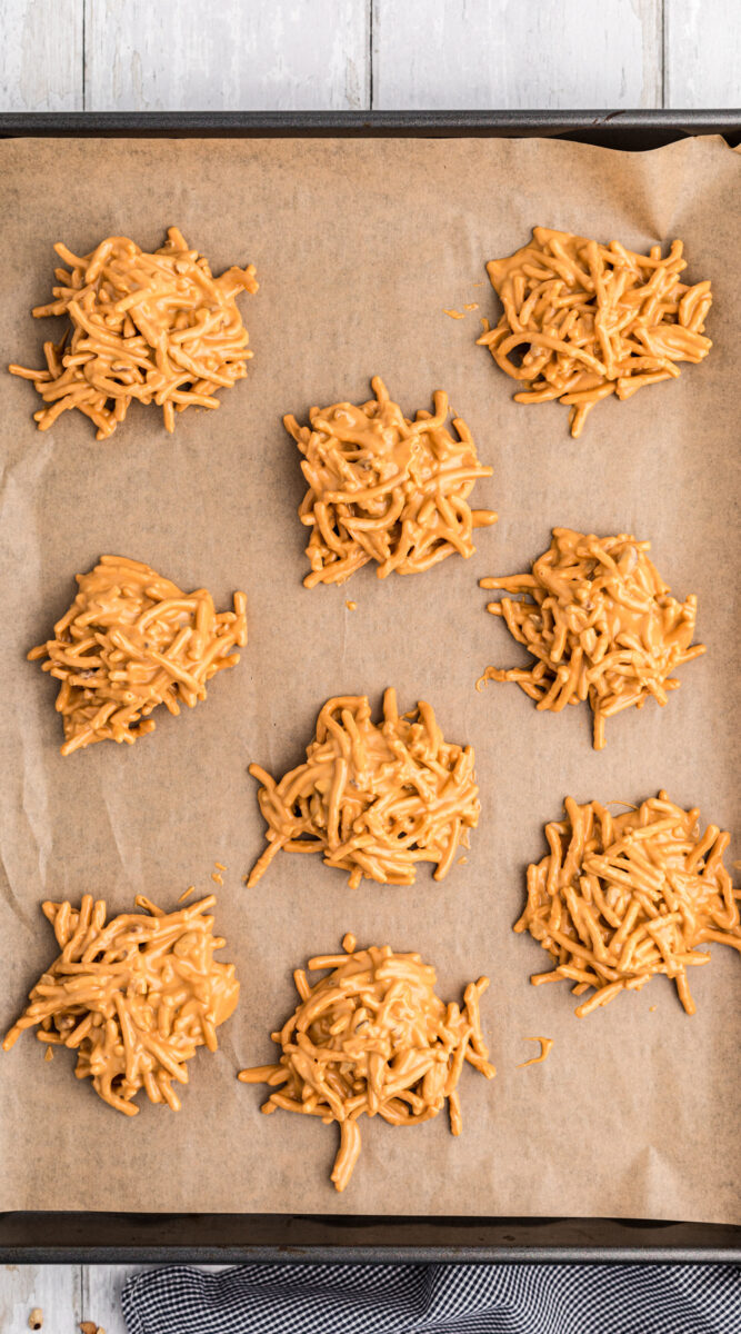 long image of butterscotch haystacks.