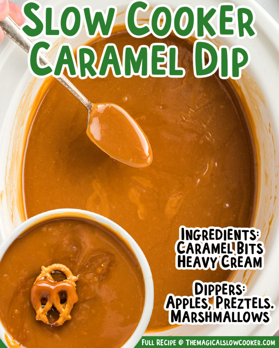 collage of 2 caramel dip images with text for facebook.