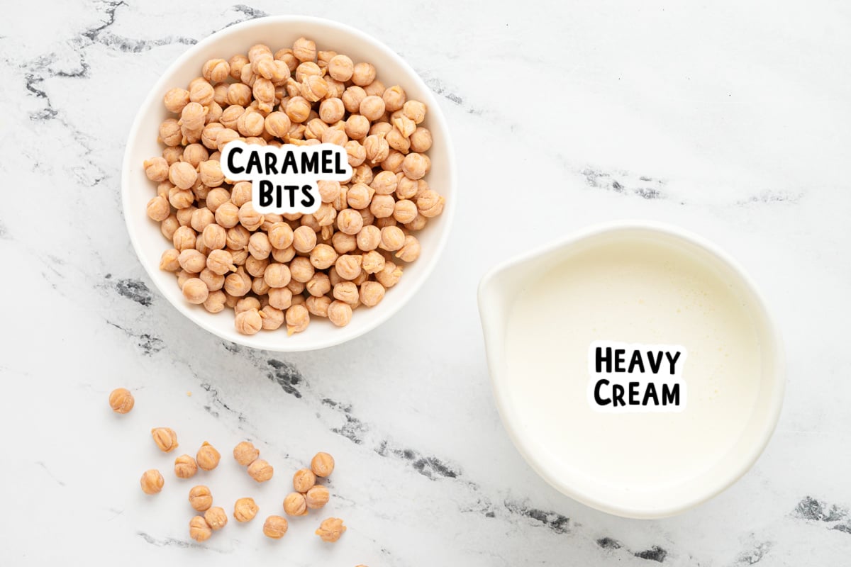 Ingredients for caramel dip on a table.