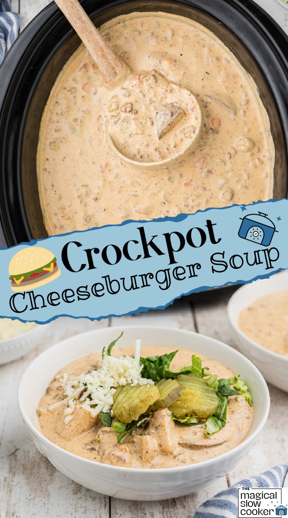 2 images of cheeseburger soup.