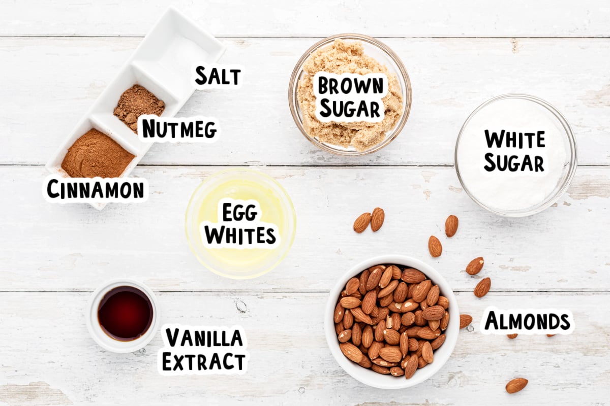 Ingredients for cinnamon almonds on a table.
