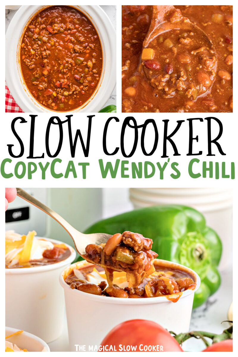 images of copycat wendy's chili with text for pinterest.