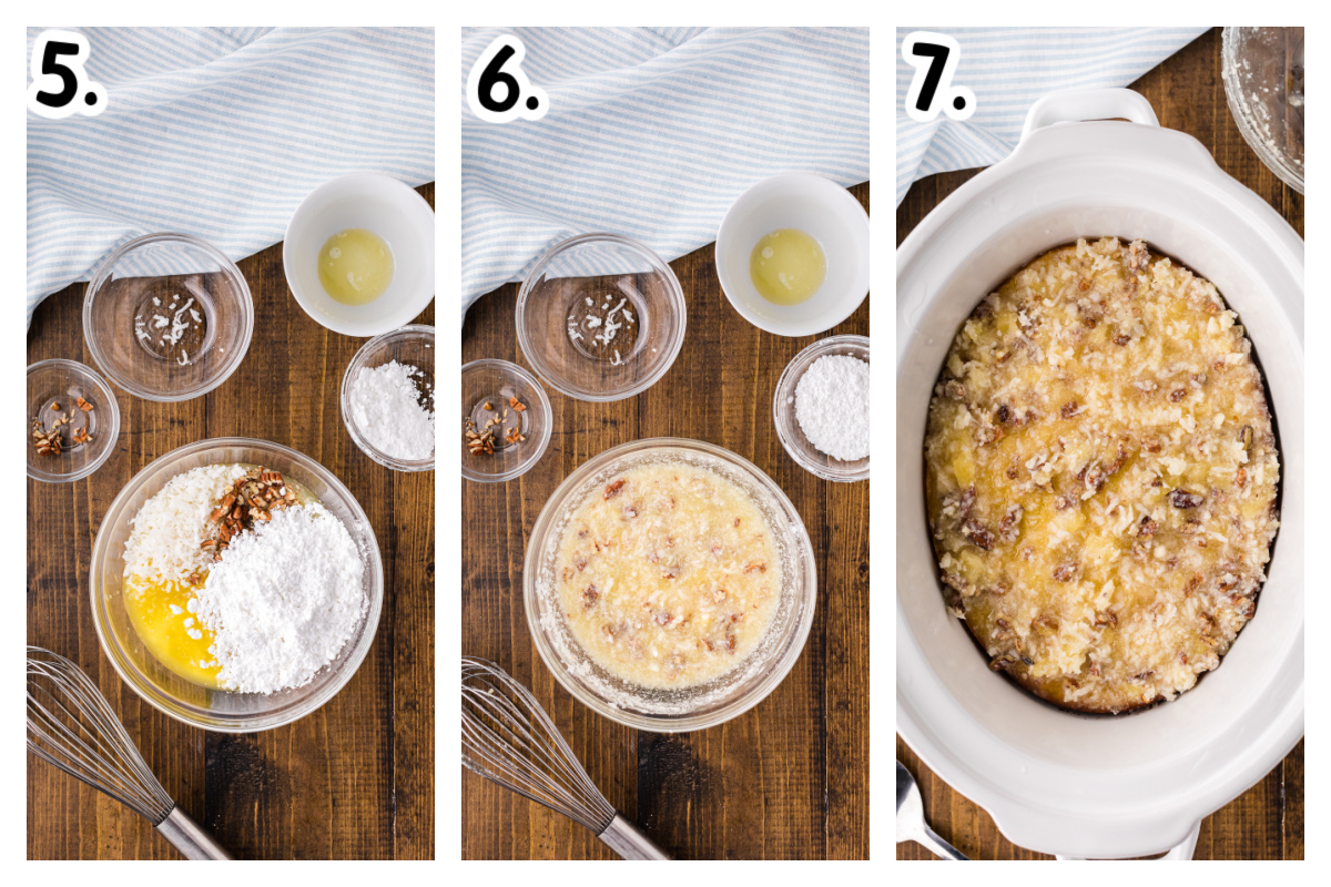 3 images showing how to make the glaze for pineapple cake.