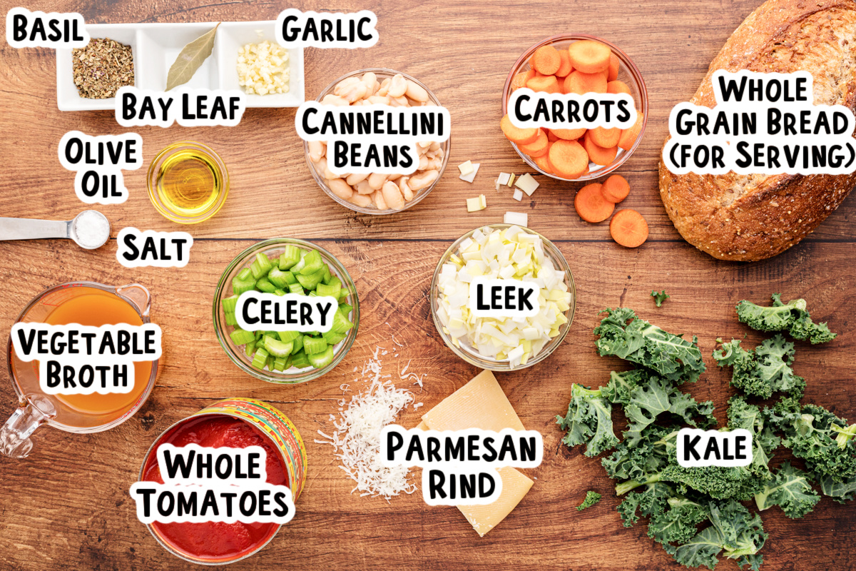 Ingredients for ribollita soup on a table.