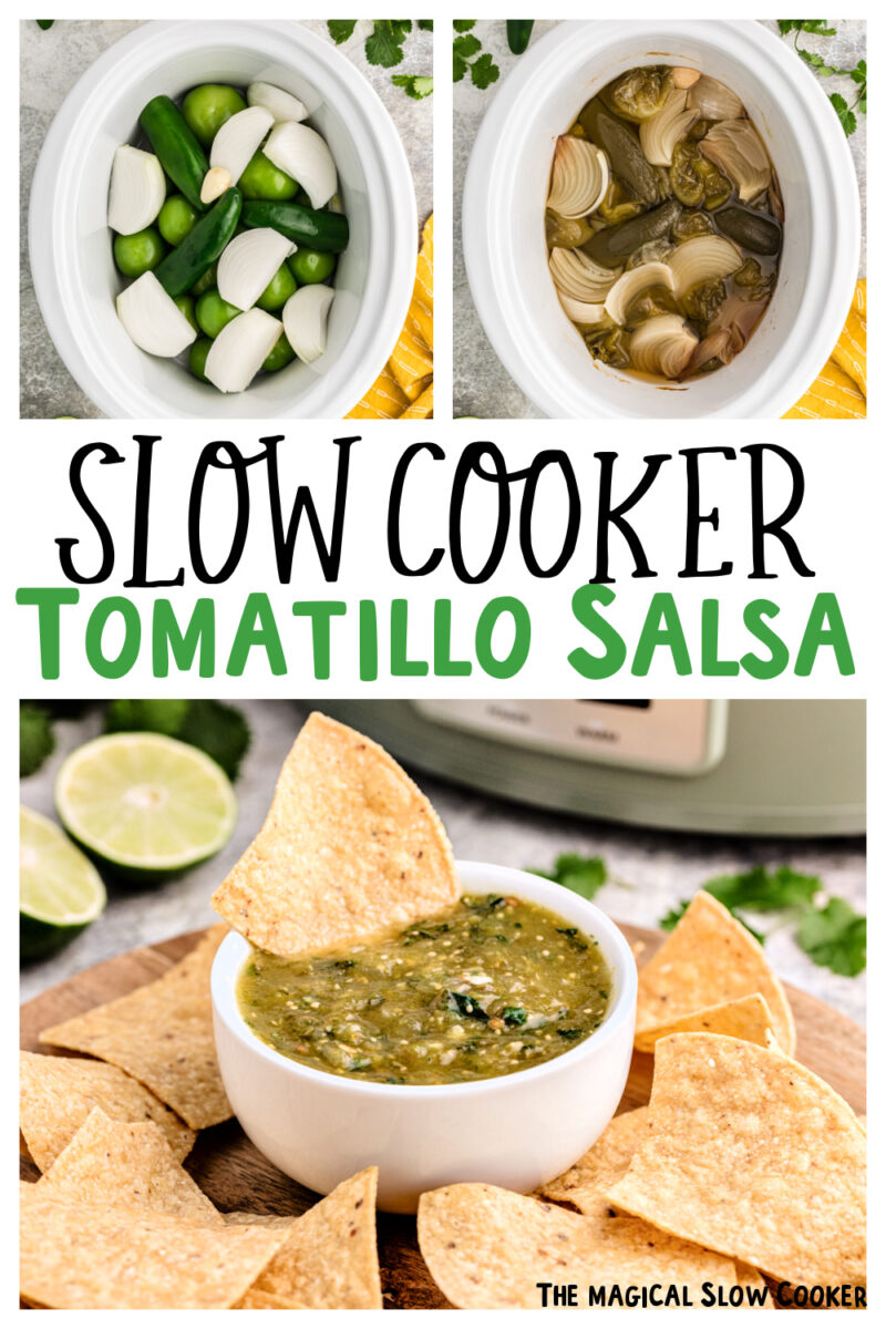 collage of tomatillo salsa images for pinterest.