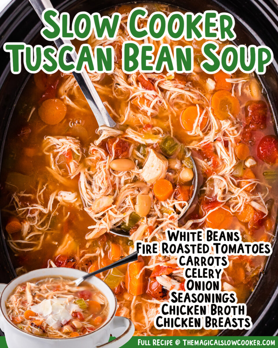 images of tuscan bean soup with text for facebook.