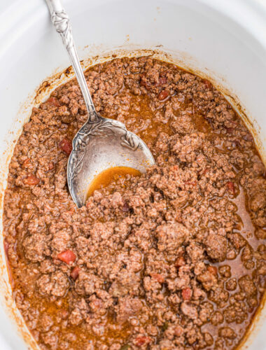 venison taco meat in a slow cooker.