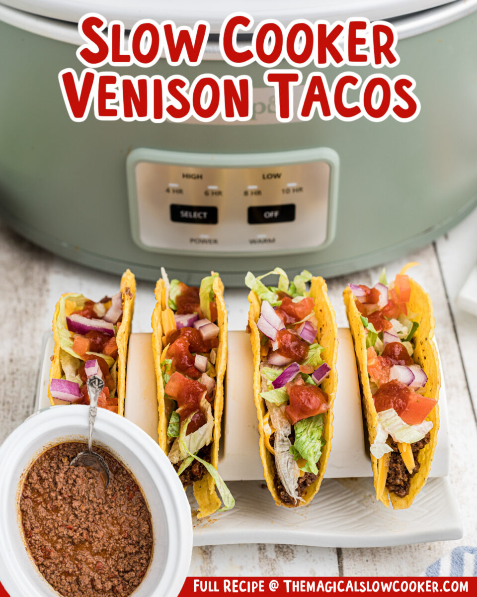 images of venison taco meat with text for facebook.