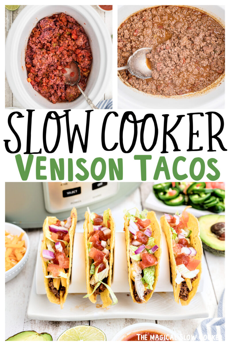 collage of venison taco meat with text for pinterest.