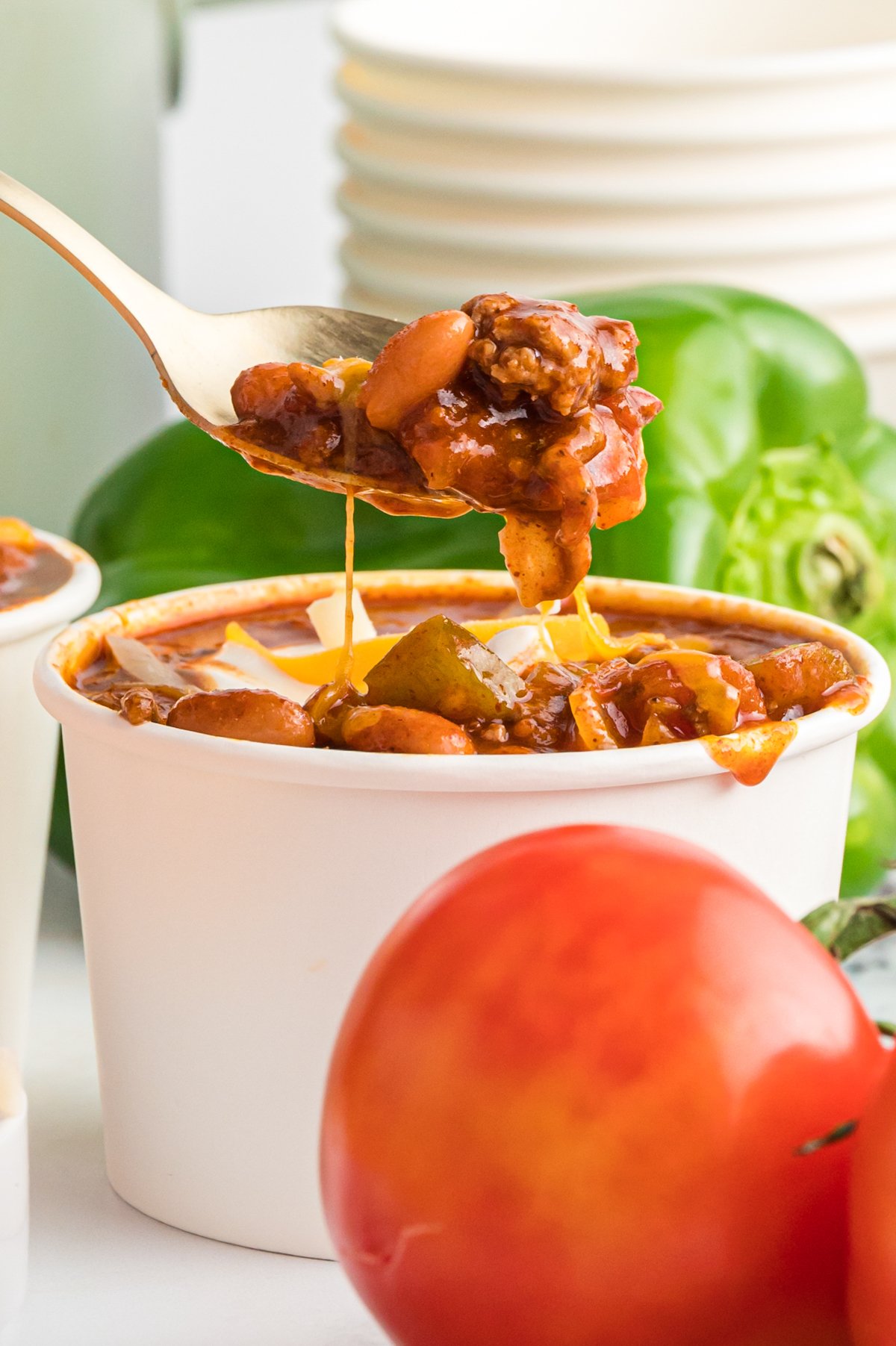 wendy's chili coming from cardboard bowl.