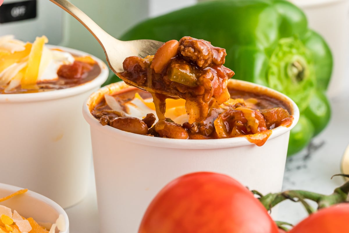 copycat wendy's chili on a spoon.