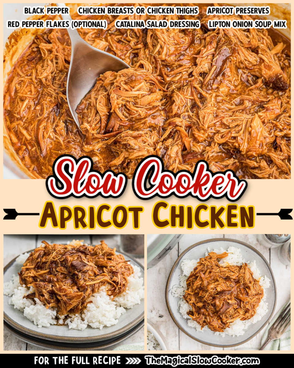 Apricot chicken images with text of what the ingredients are for facebook.
