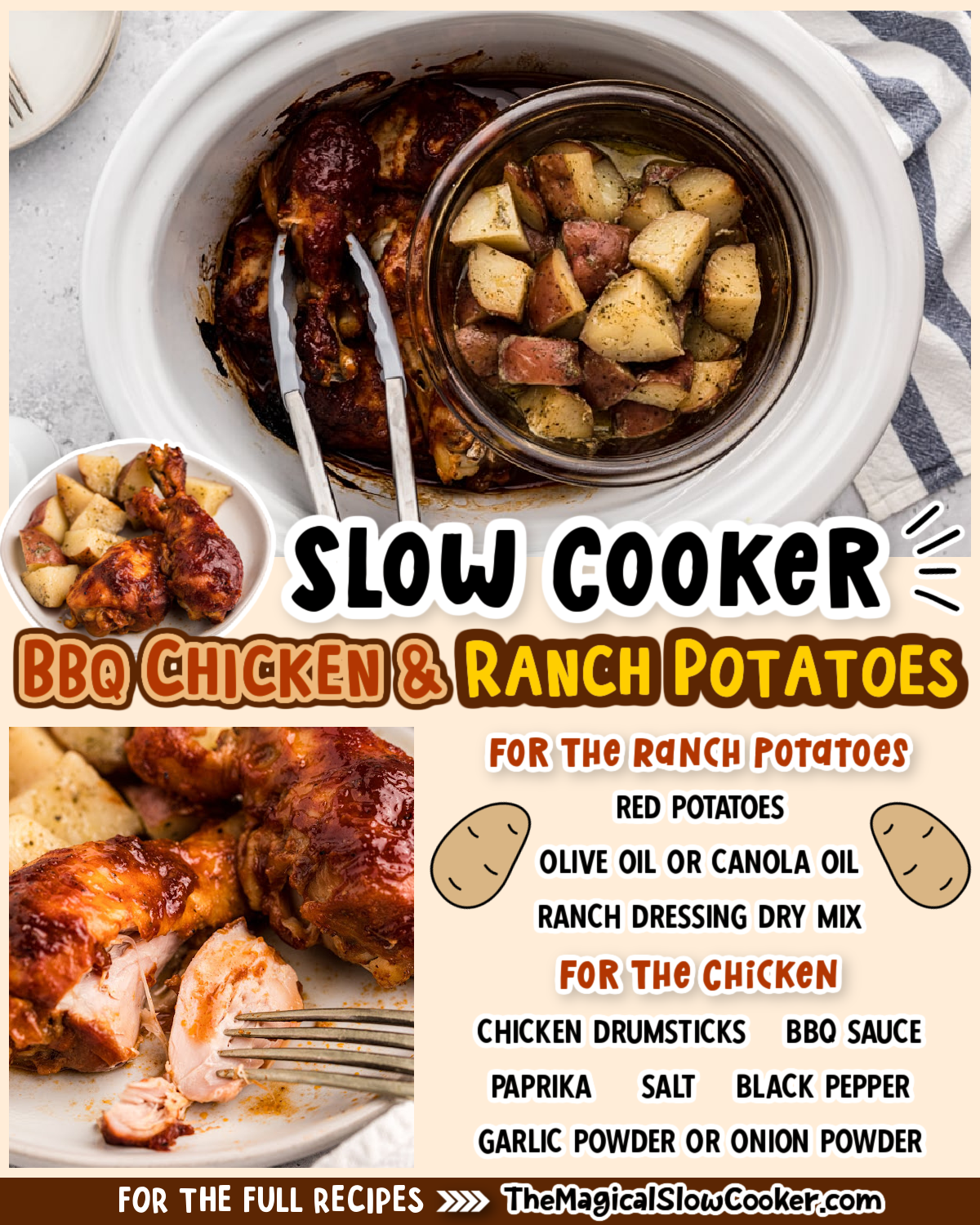 Bbq chicken and ranch potatoes images with text of what the ingredients are for facebook.