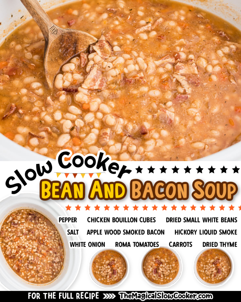Bean and Bacon Soup images with text of what the ingredients are for facebook.
