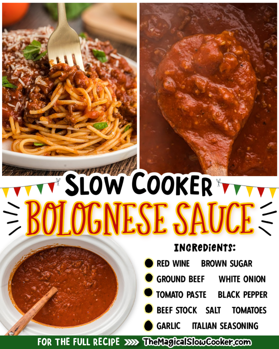 Bolognese sauce images with text of what the ingredients are for facebook.