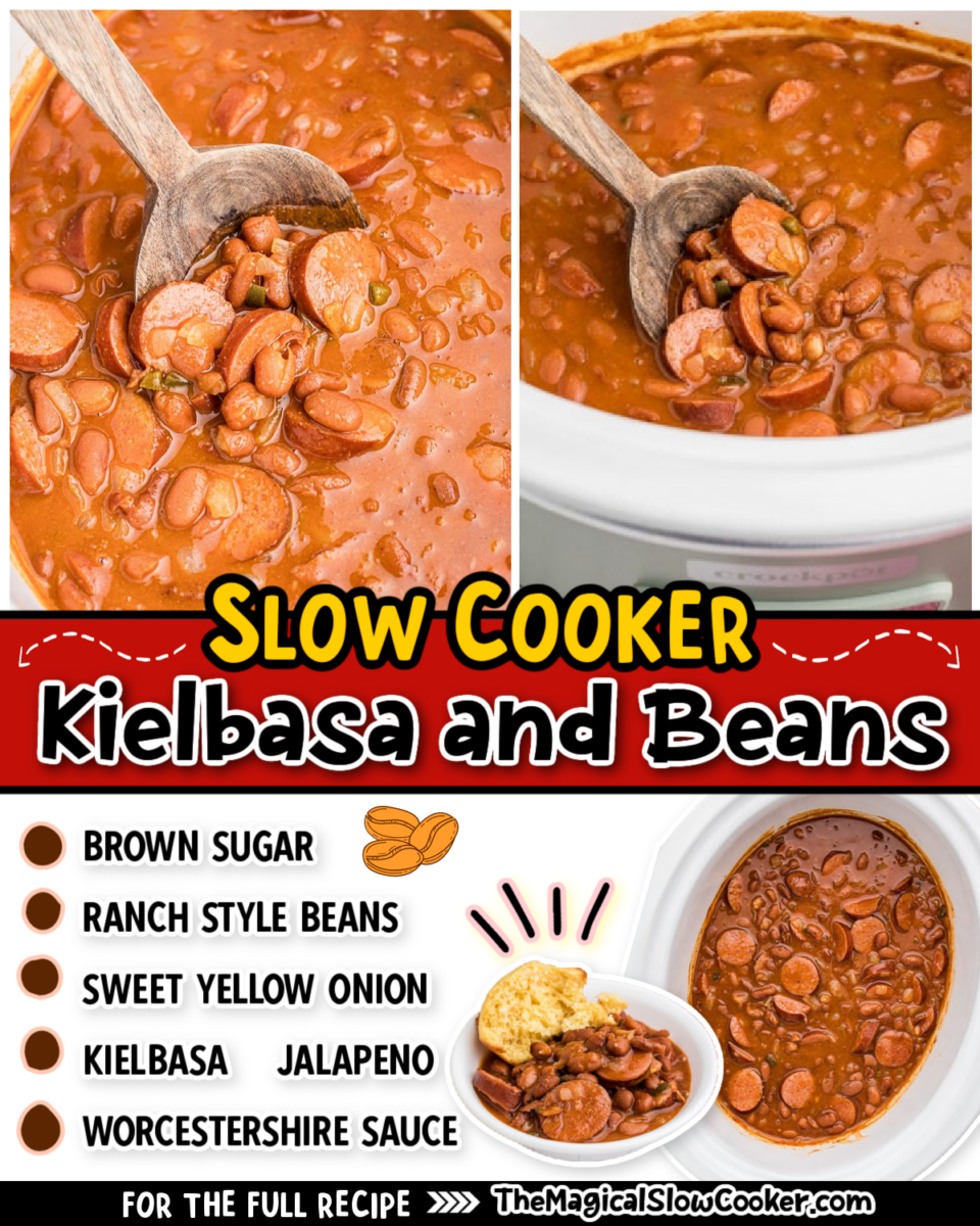 Kielbasa and Beans images with text of what the ingredients are for facebook.