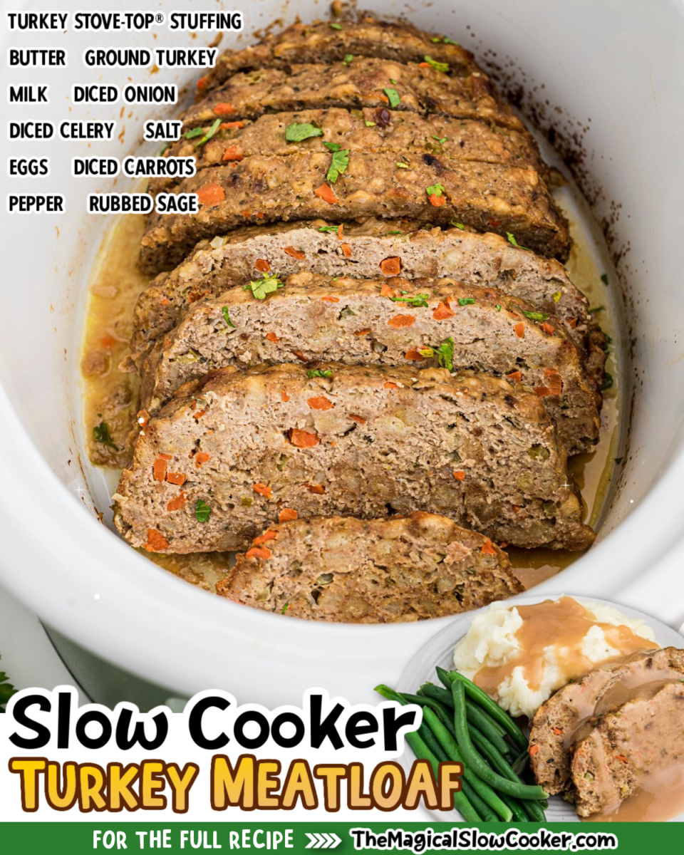 Turkey Meatloaf images with text of what the ingredients are for facebook.