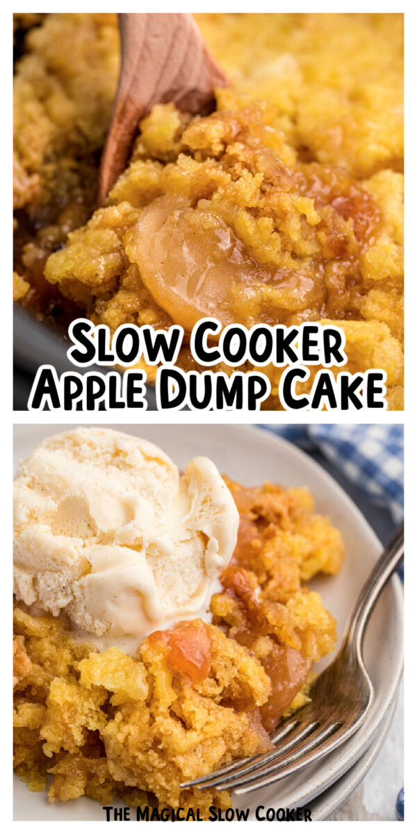 2 images of apple dump cake for pinterest.