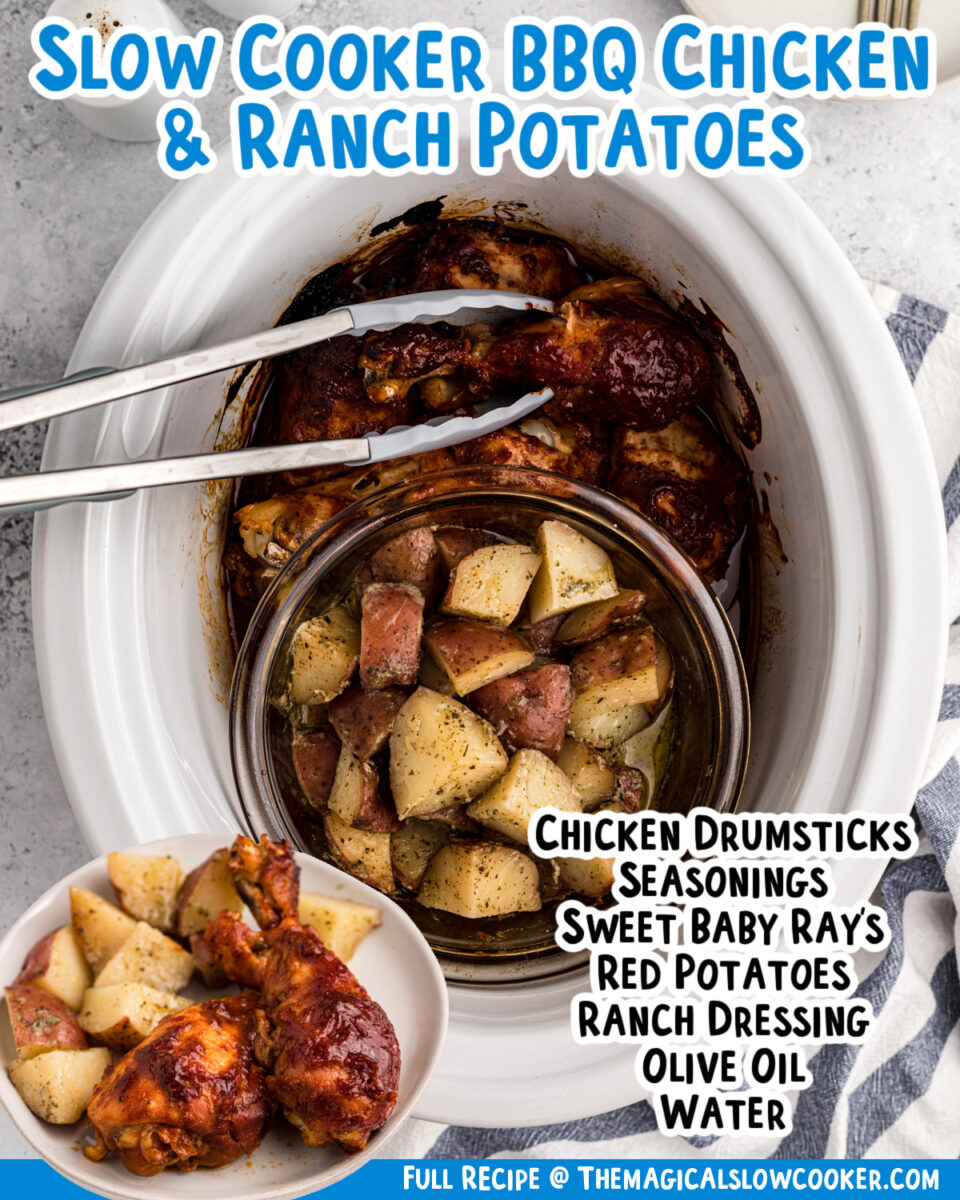 images of bbq chicken and potatoes for facebook with text of ingredients.