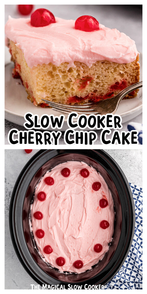2 images of cherry chip cake.