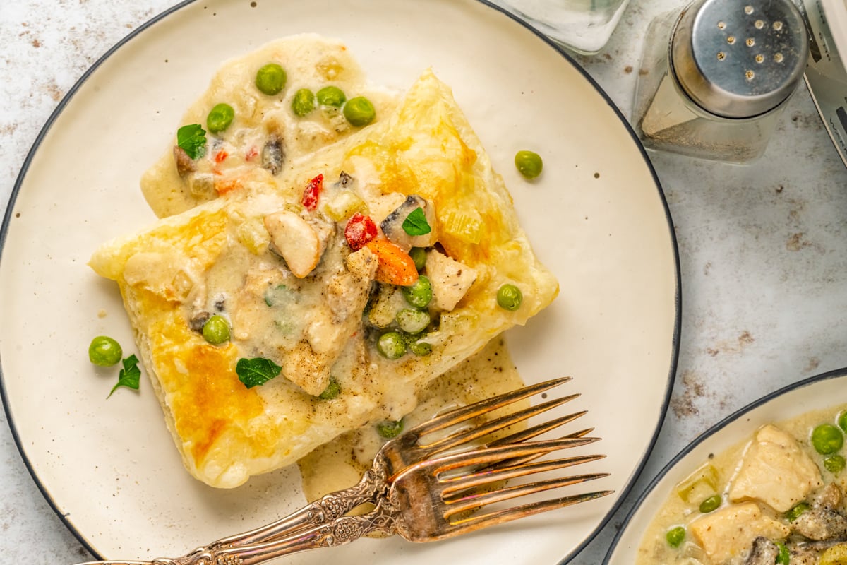 puff pastry with chicken and vegetables.