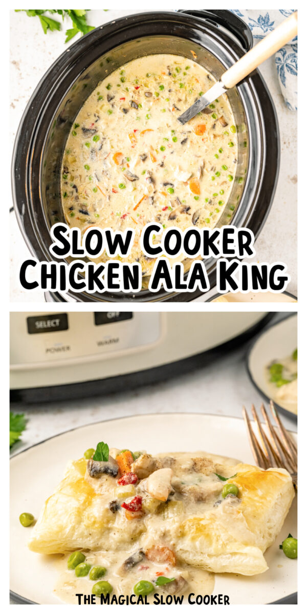 2 images of chicken ala king for pinterest.