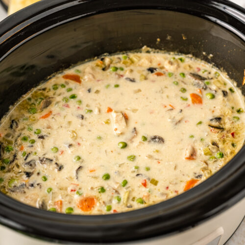 crockpot full of chicken ala king.