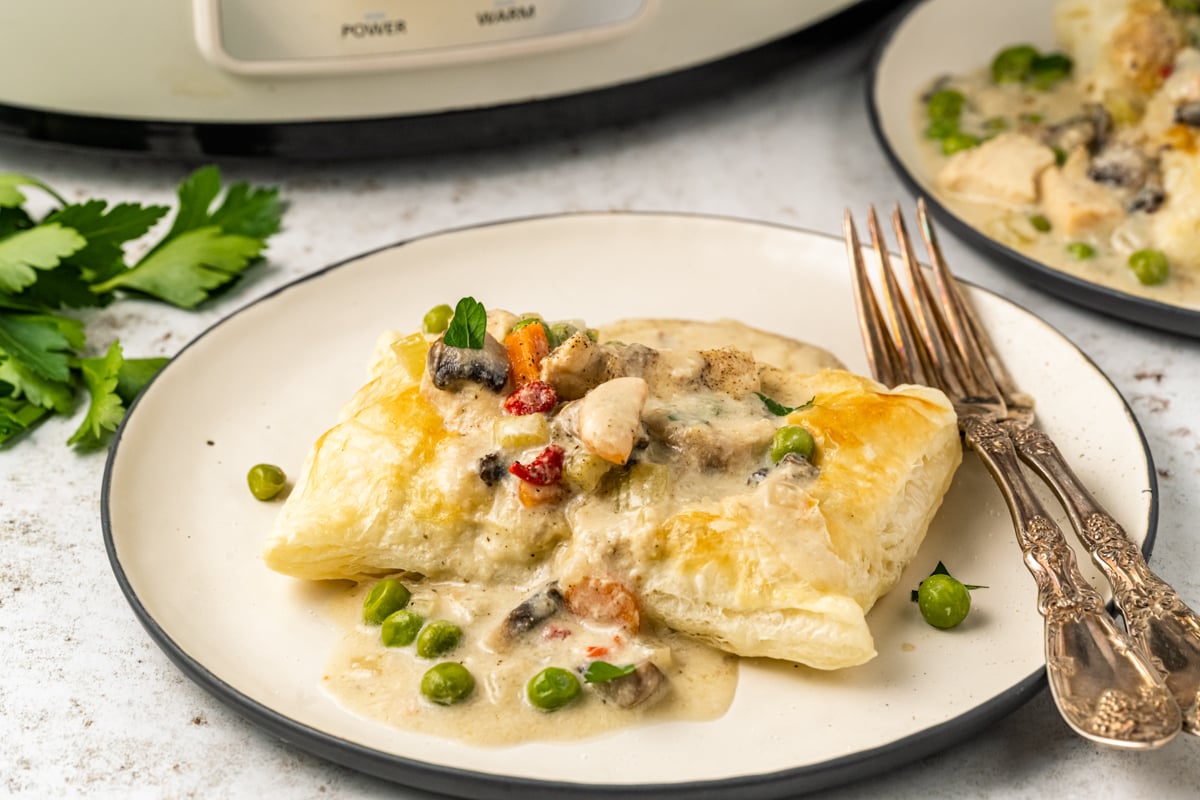puff pastry with chicken ala king sauce.