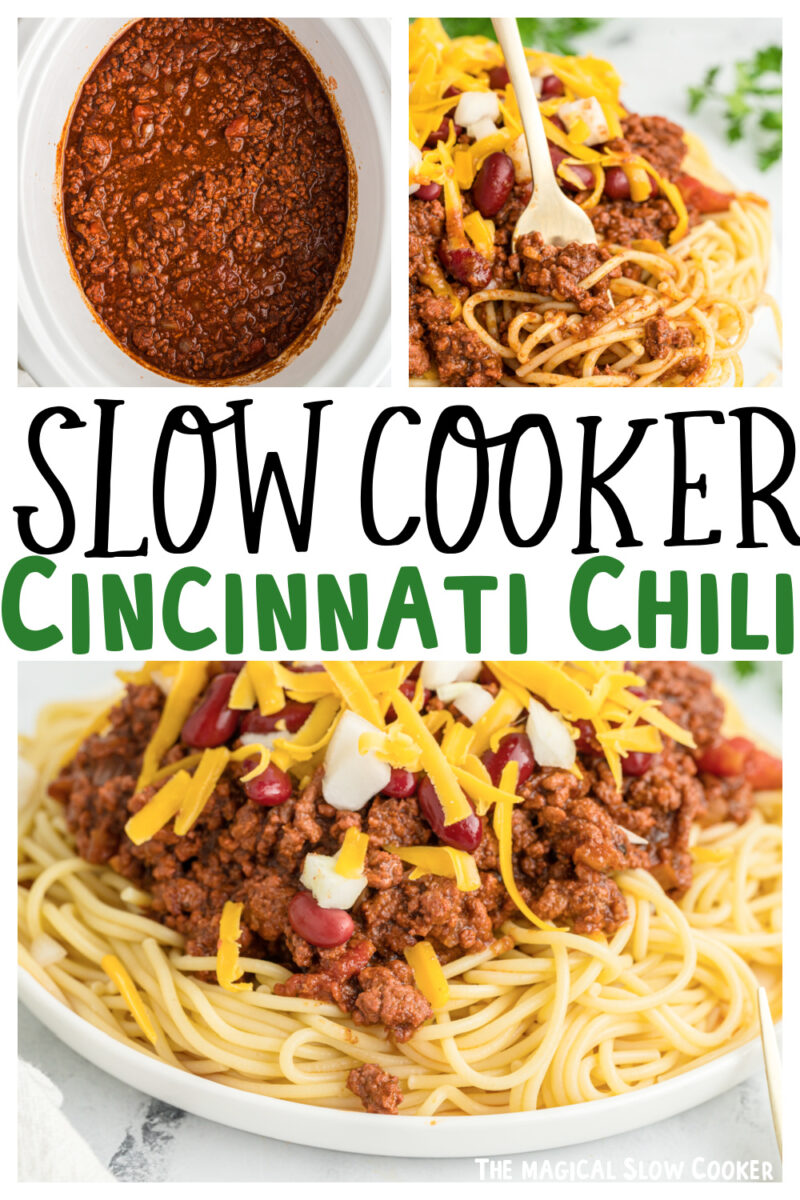 images of cincinnati chili with text overlay.