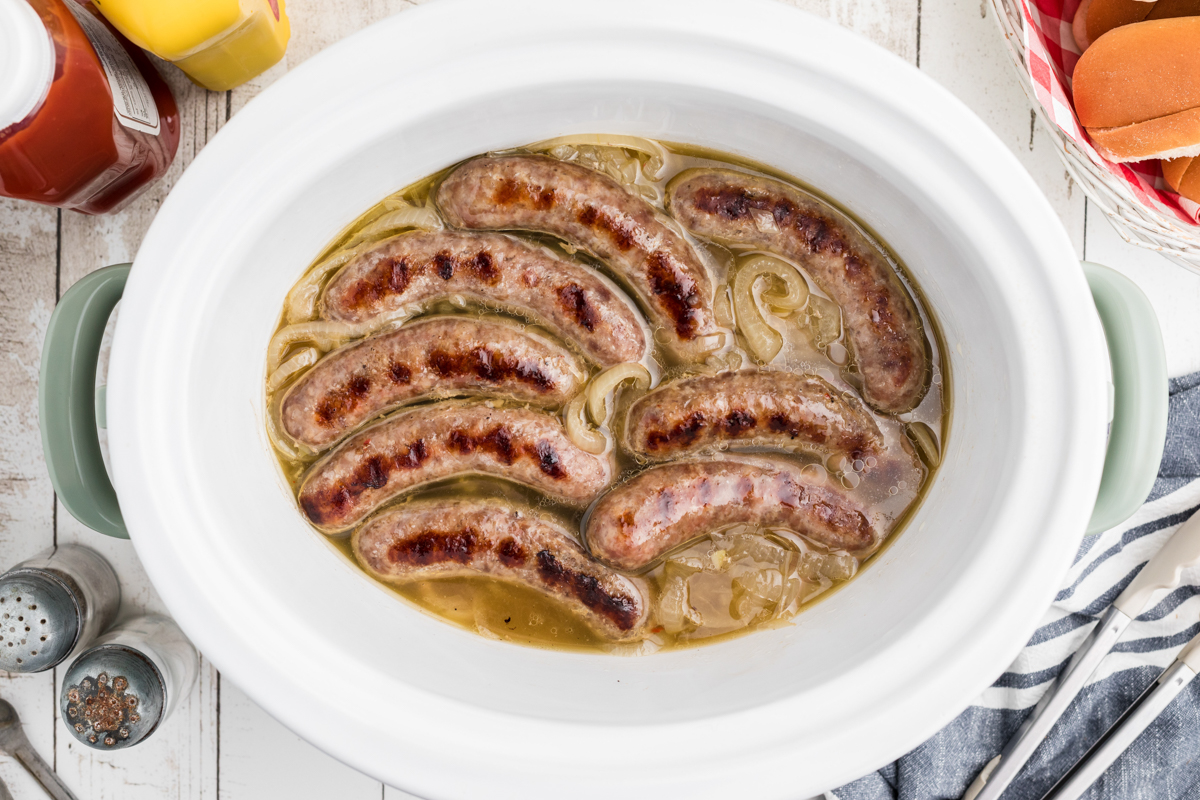 cooked brats in a slow cooker.