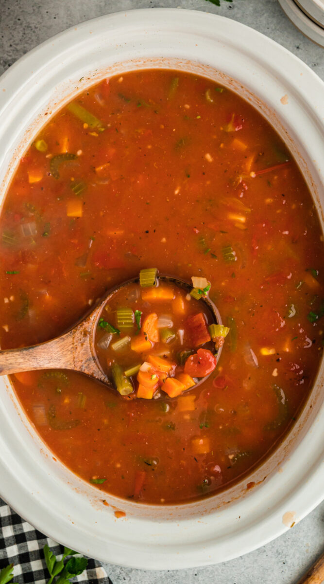 Long image of vegetable soup for pinterest.