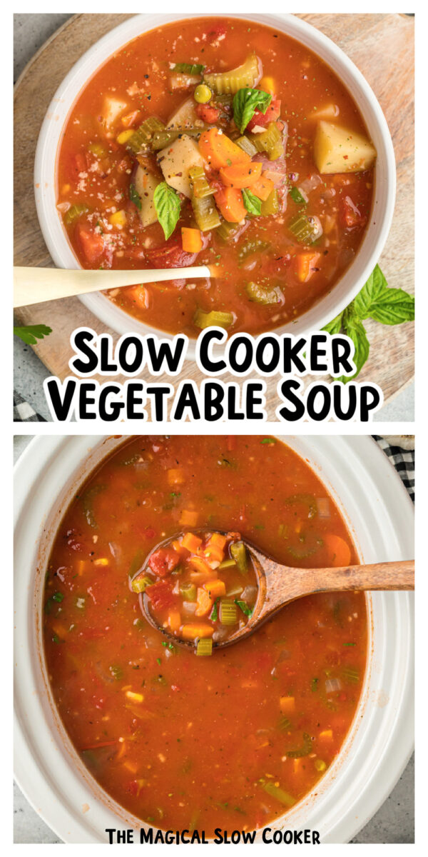 2 images of soup with text for pinterest.