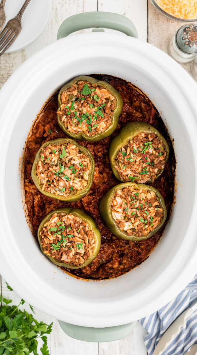 long image of stuffed peppers.