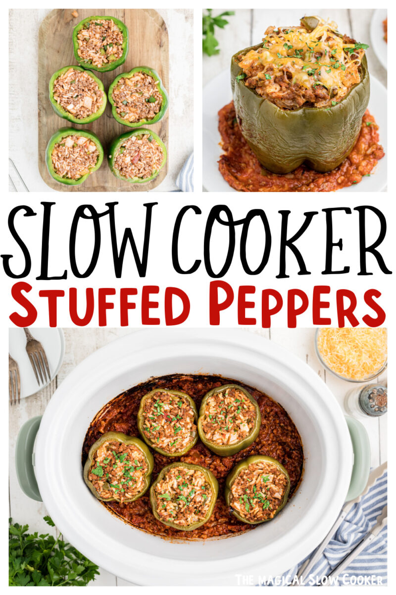 stuffed peppers images with text overlay.