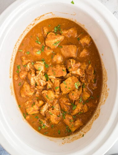 Butter chicken cooked in a crockpot.