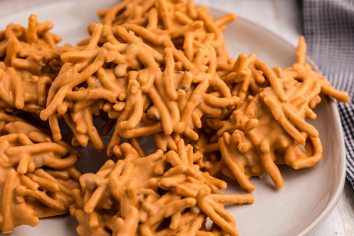 close up of stack of butterscotch haystacks.