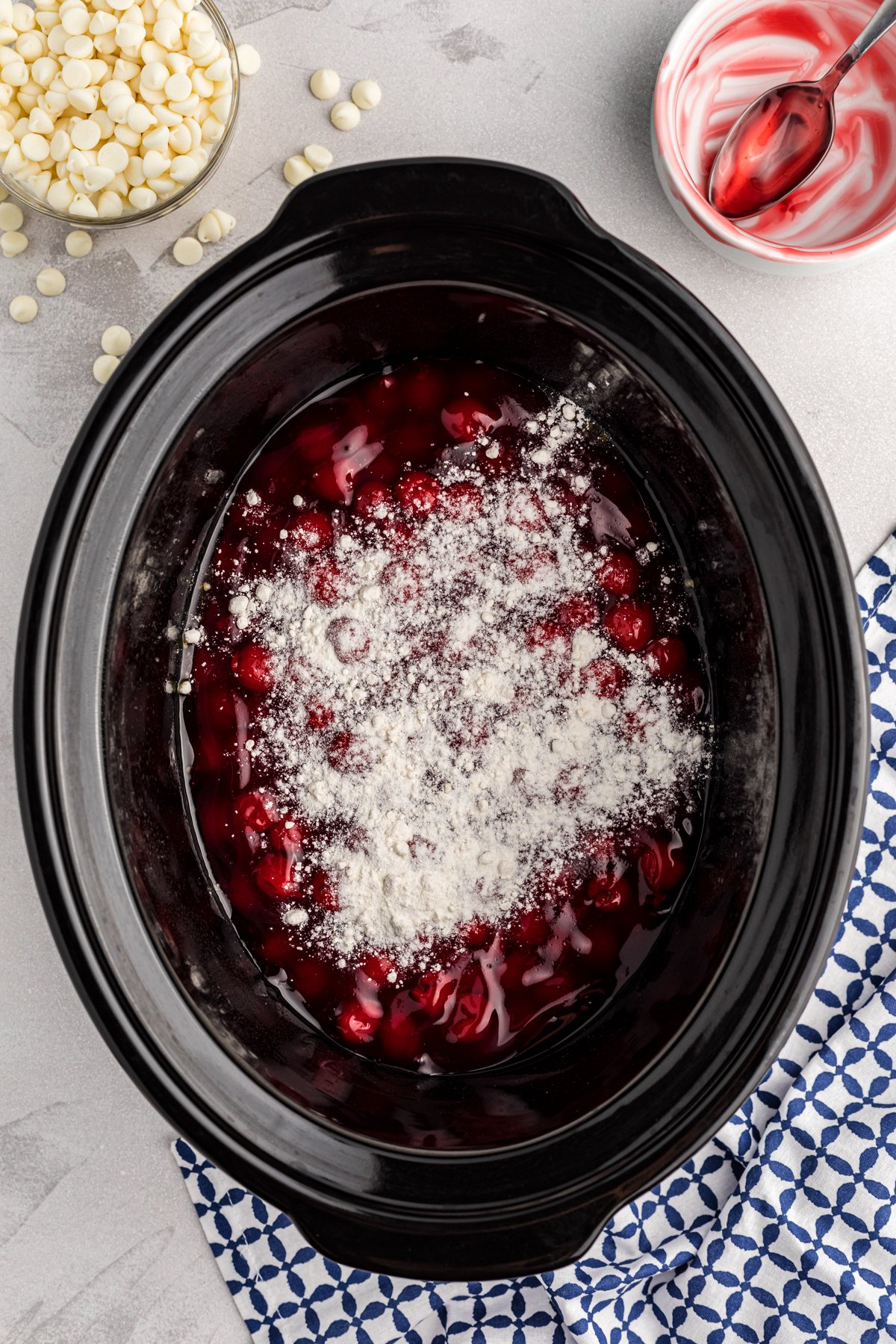 canned cherries in a slow cooker.