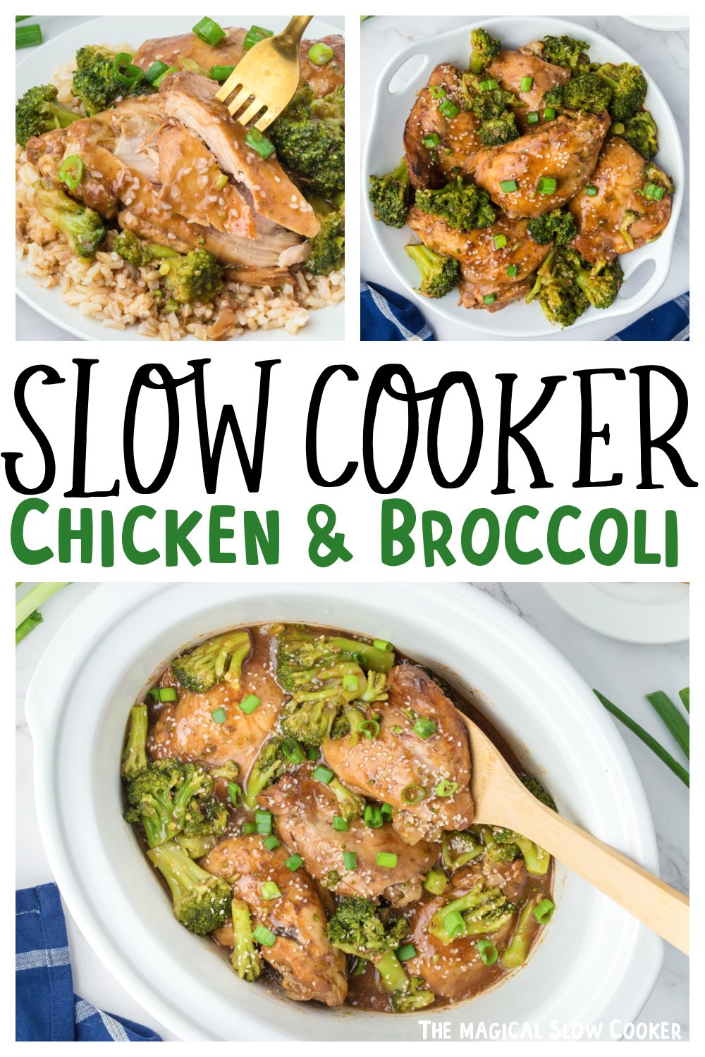 chicken and broccoli images with text overlay for pinterest.