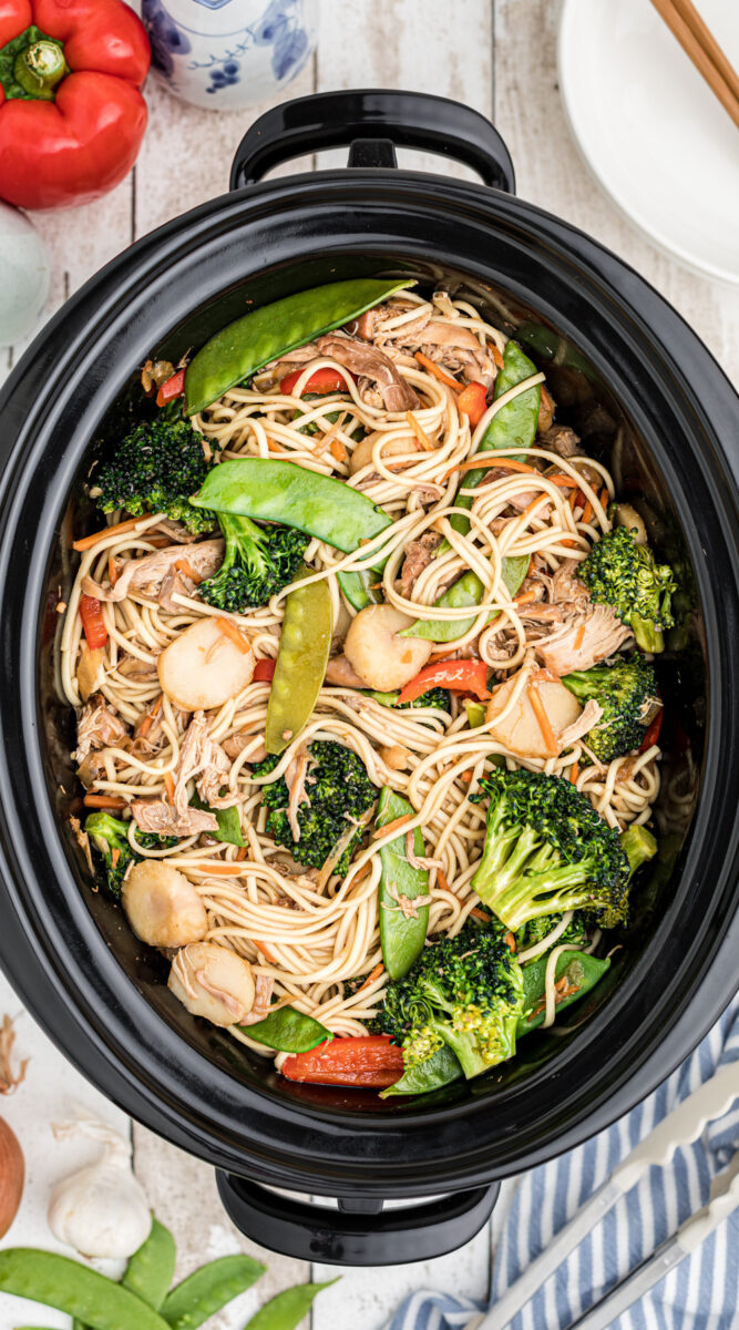 long image of chicken chow mein for pinterest.