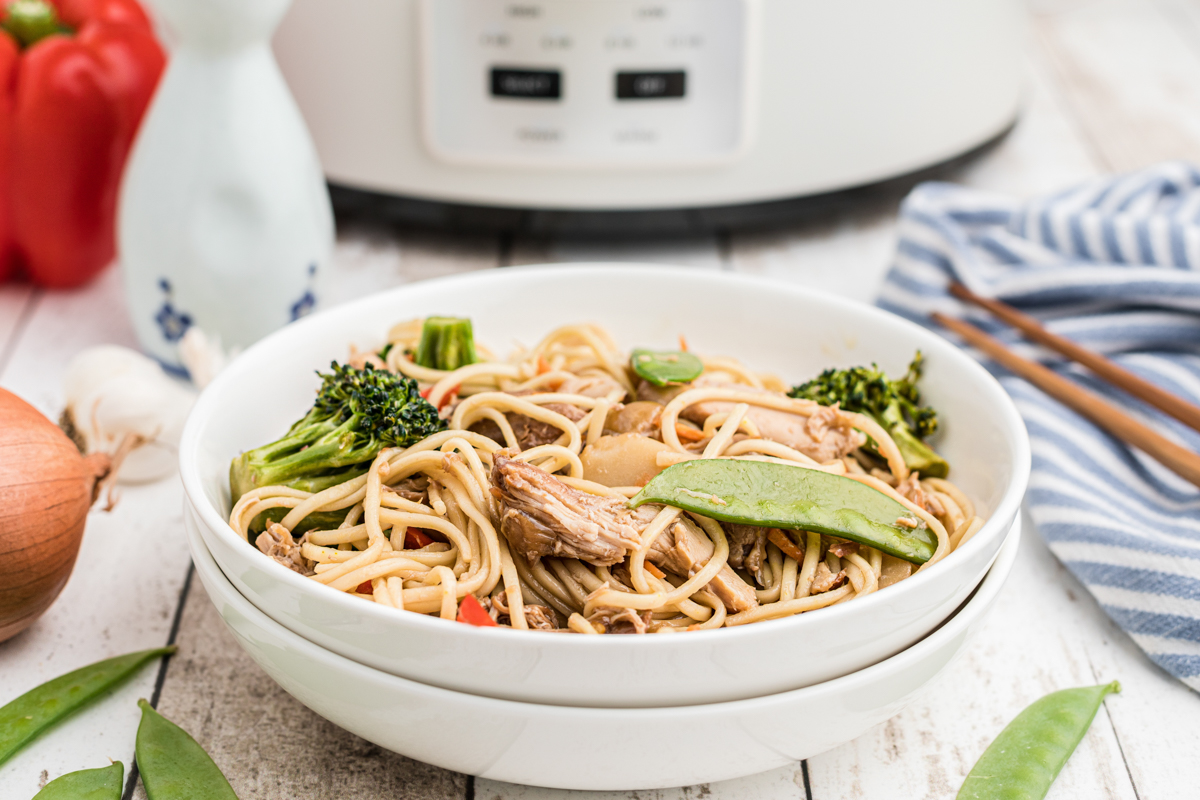 bowl of chicken chow mein.