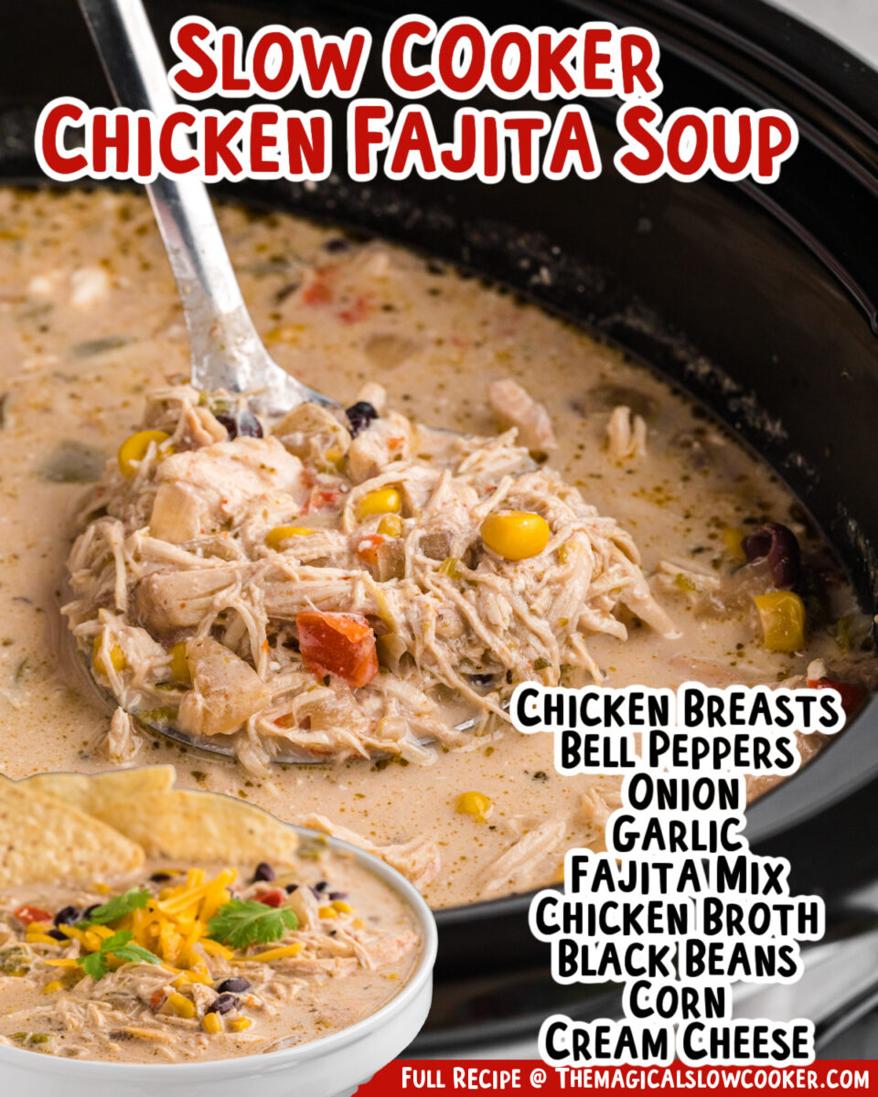 fajita soup images with text of what the ingredients are.